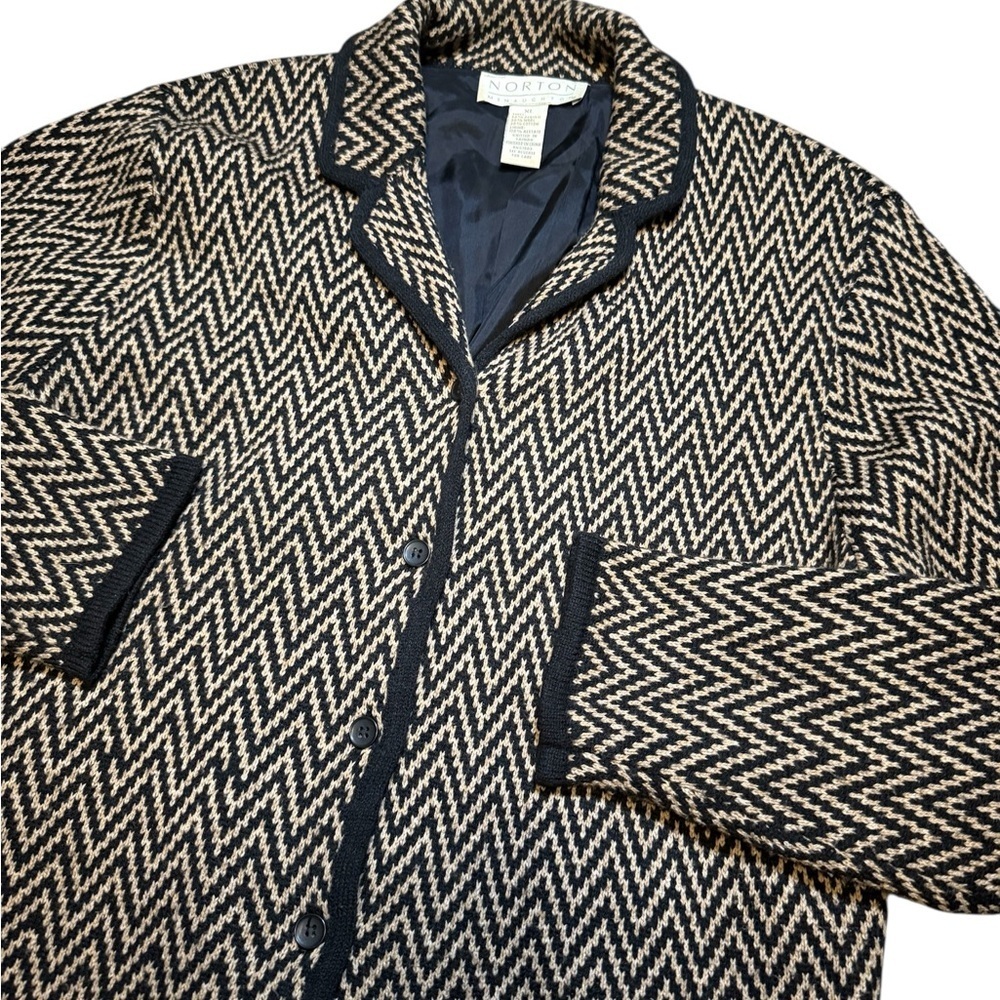 Vintage Norton McNaughton Black Cream Chevron Knit Jacket Women’s XL Retro - Picture 3 of 6